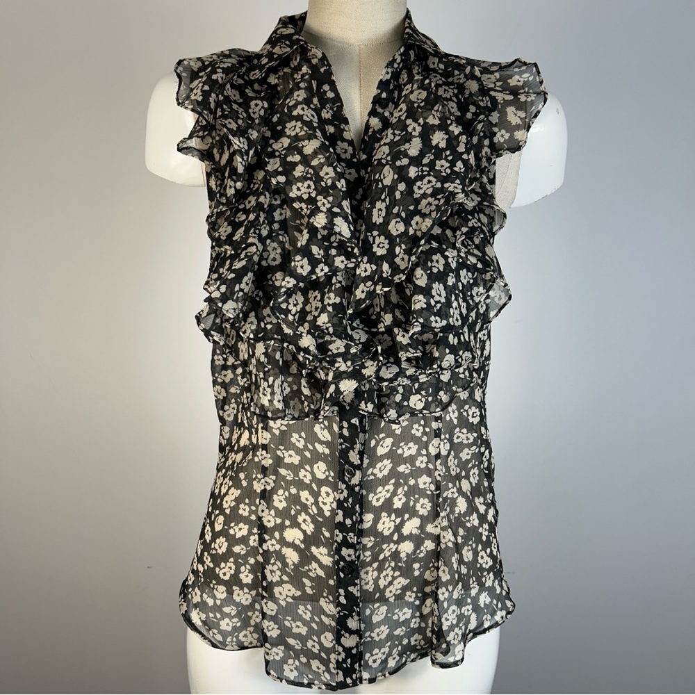 ❤️ Ralph Lauren Black and White Floral Blouse 2